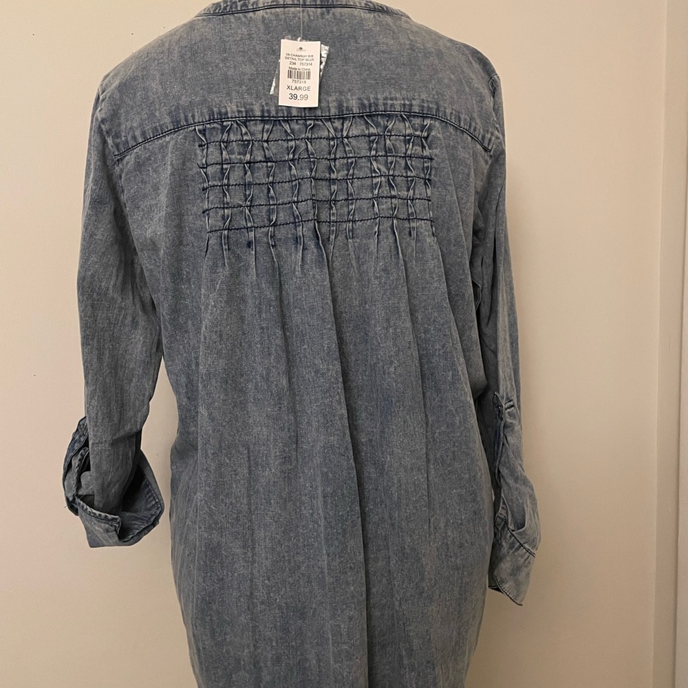 Tantrums Chambray Bib Denim top 100 Cotton Blue Acid Wash Size XL - Picture 3 of 13